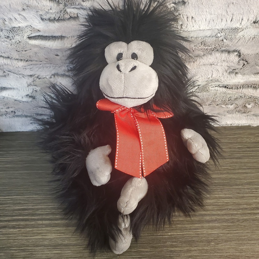 Aurora 15" Black Gorilla Ape Furry Plush Red Bow Valentine's Day W/ Tag